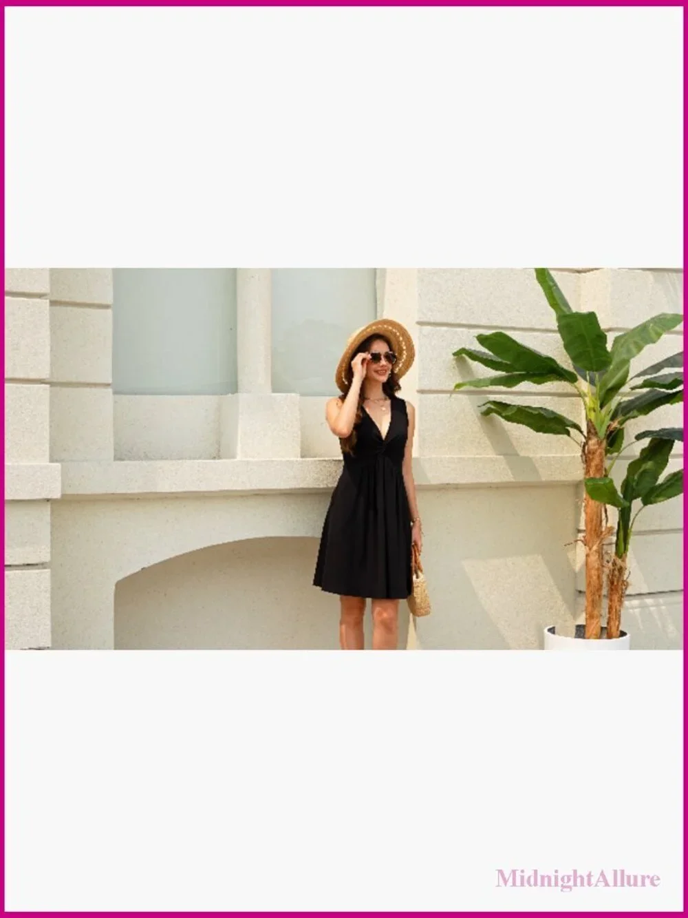 Women's Sleeveless V-Neck Twist Front Mini Dress A-Line Summer Beach